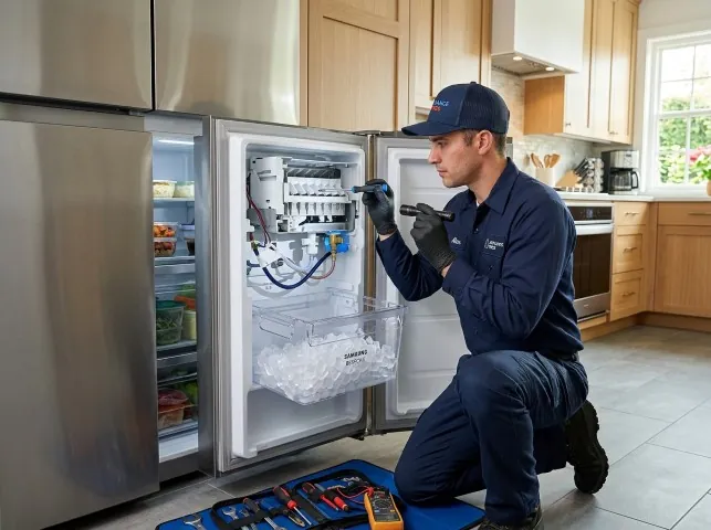 Appliance Repair Hero technician repairing a refrigerator ice maker in Annandale, NJ